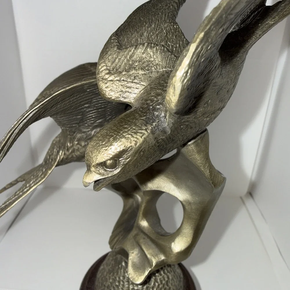 1976 Barn Swallows Irving Burgues Birds Pewter Sculpture Signed Wood Base #1616